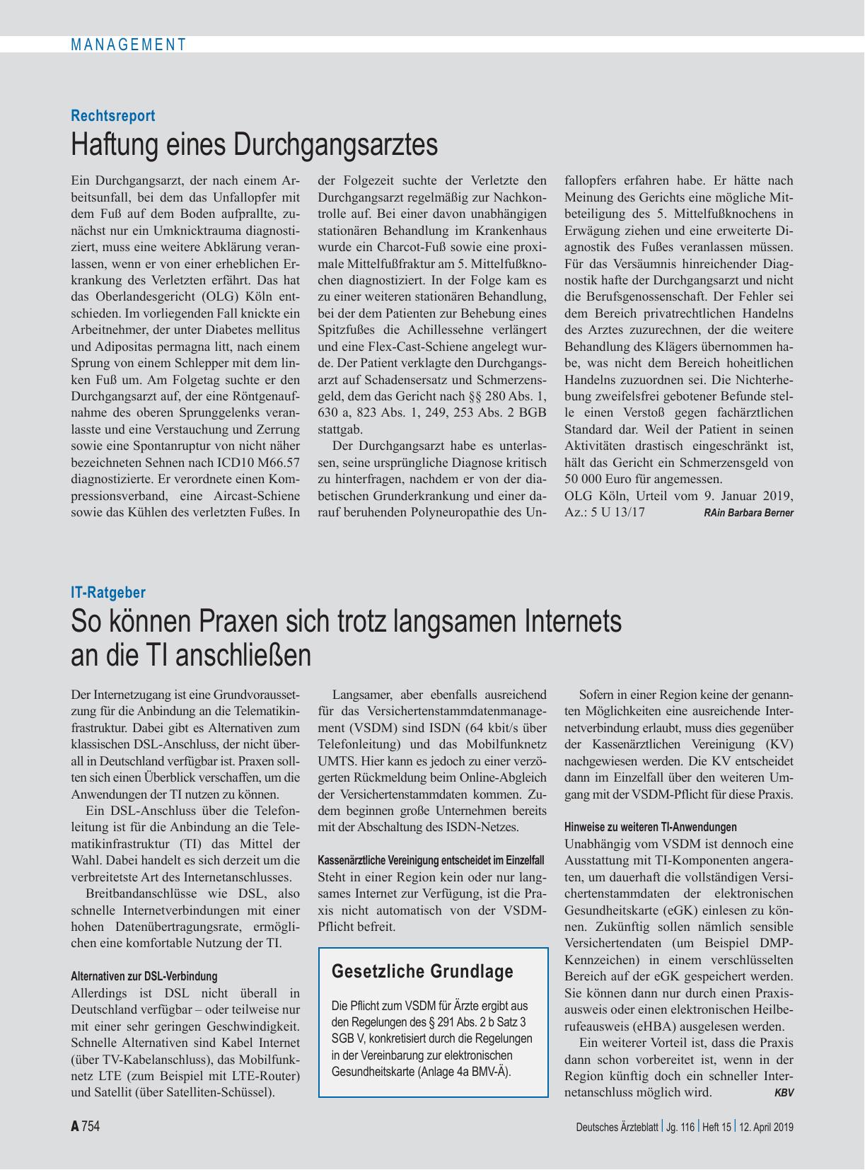Vorschauseite 1: Rechtsreport: Haftung eines Durchgangsarztes