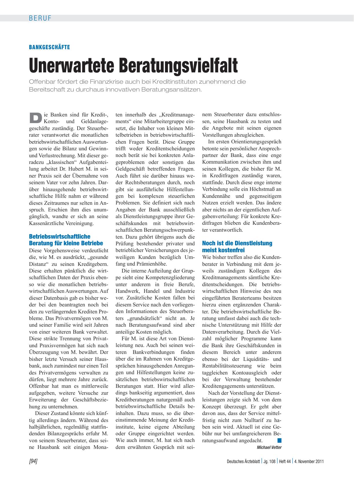 Vorschauseite 1: Bankgeschäfte: Unerwartete Beratungsvielfalt