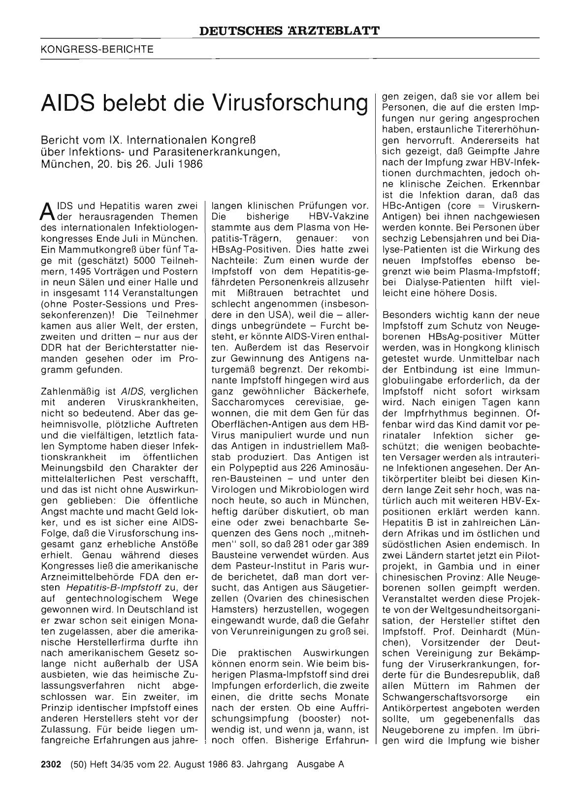 Vorschauseite 1: AIDS belebt die Virusforschung