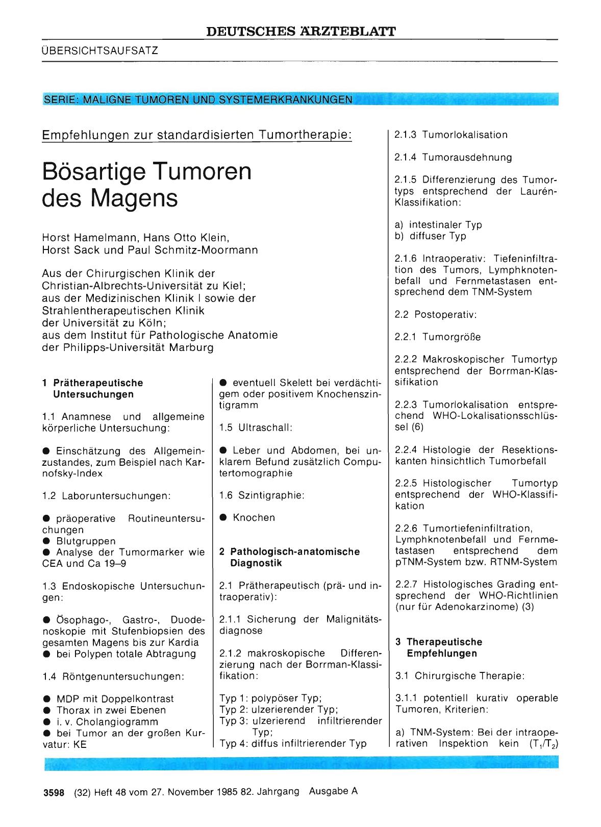Vorschauseite 1: SERIE: MALIGNE TUMOREN UND SYSTEMERKRANKUNGEN: Empfehlungen zur standardisierten Tumortherapie - Bösartige Tumoren des Magens