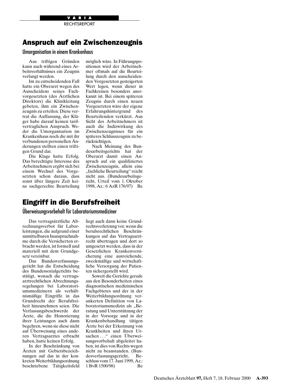 Vorschauseite 1: Eingriff in die Berufsfreiheit: Überweisungsvorbehalt für Laboratoriumsmediziner