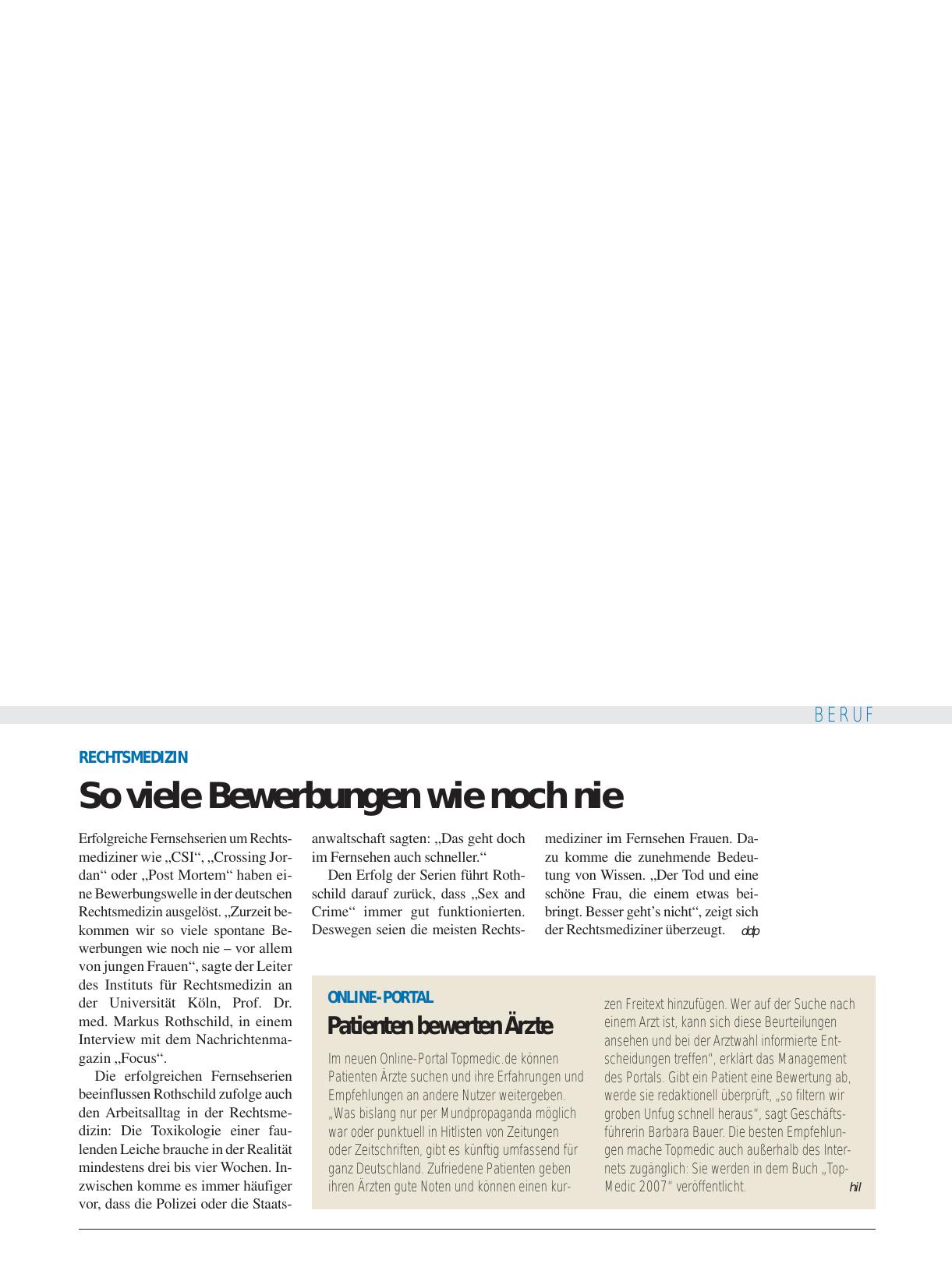 Vorschauseite 1: Rechtsmedizin: So viele Bewerbungen wie noch nie