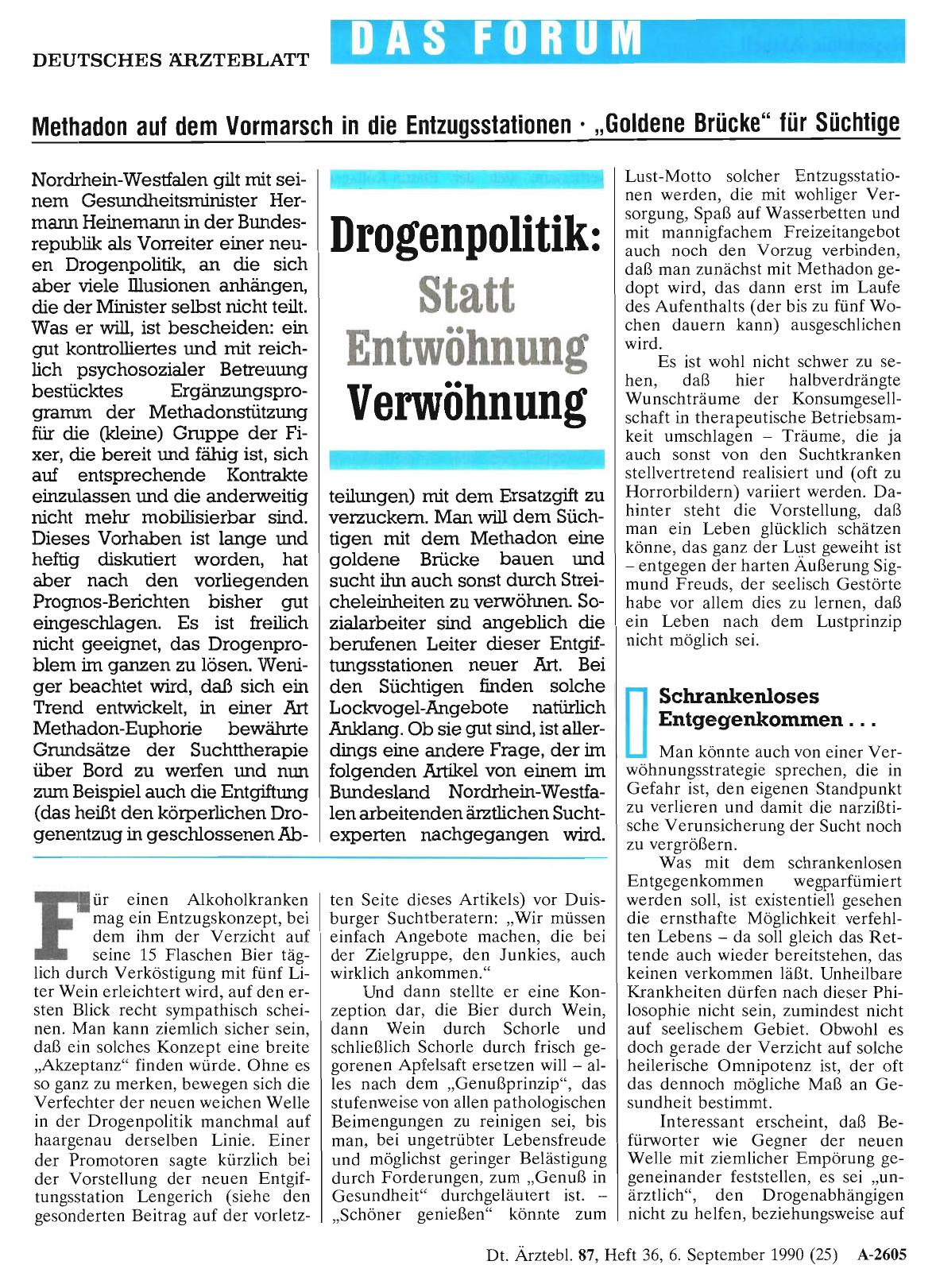 Vorschauseite 1: Drogenpolitik: Statt Entwöhnung Verwöhnung