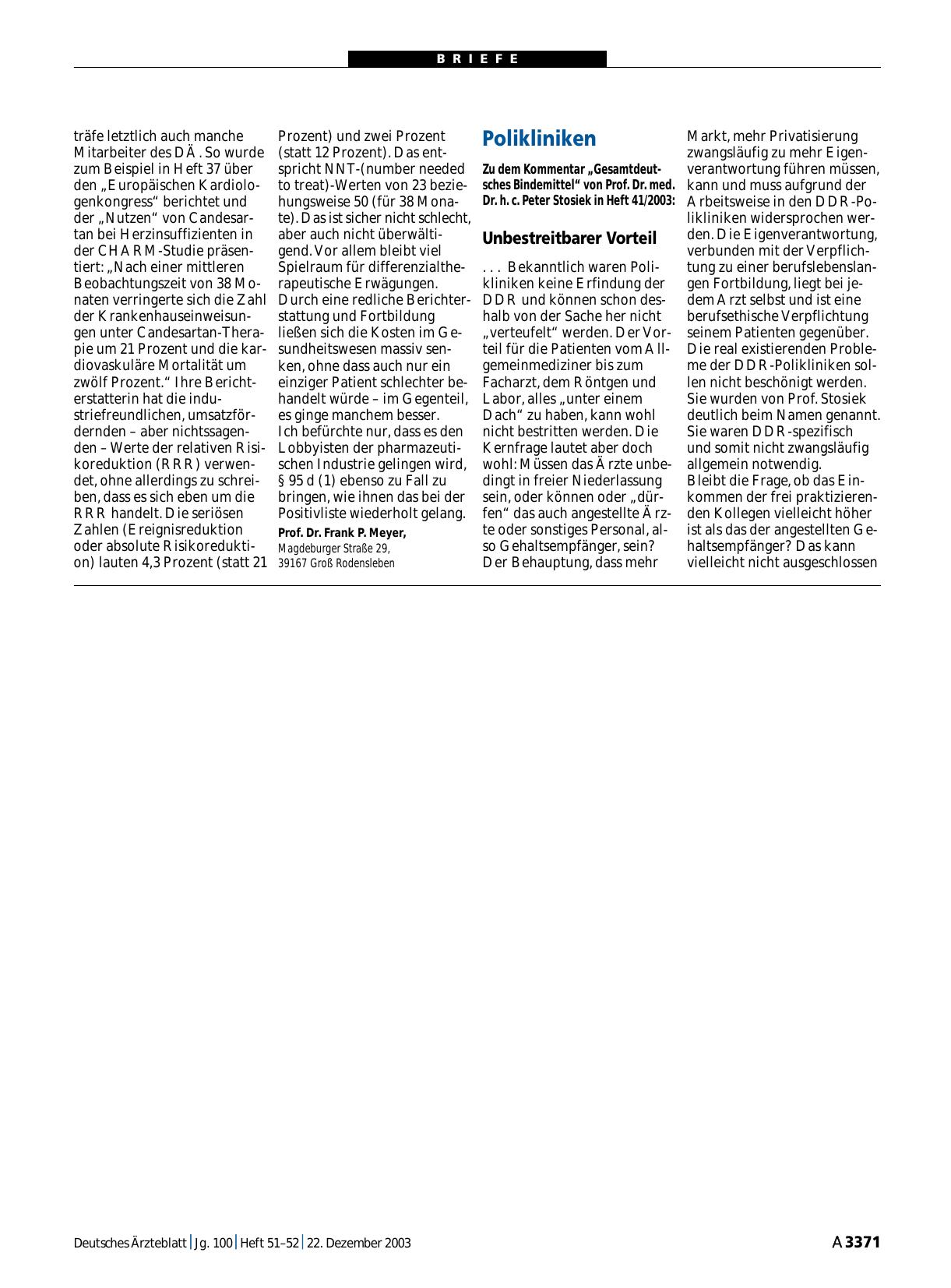 Vorschauseite 1: Polikliniken: Unbestreitbarer Vorteil