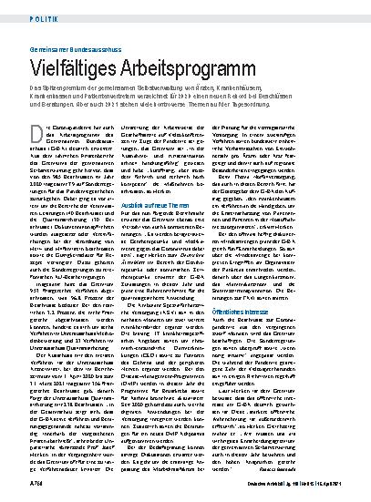 Vorschauseite 1: Gemeinsamer Bundesausschuss: Vielfältiges Arbeitsprogramm