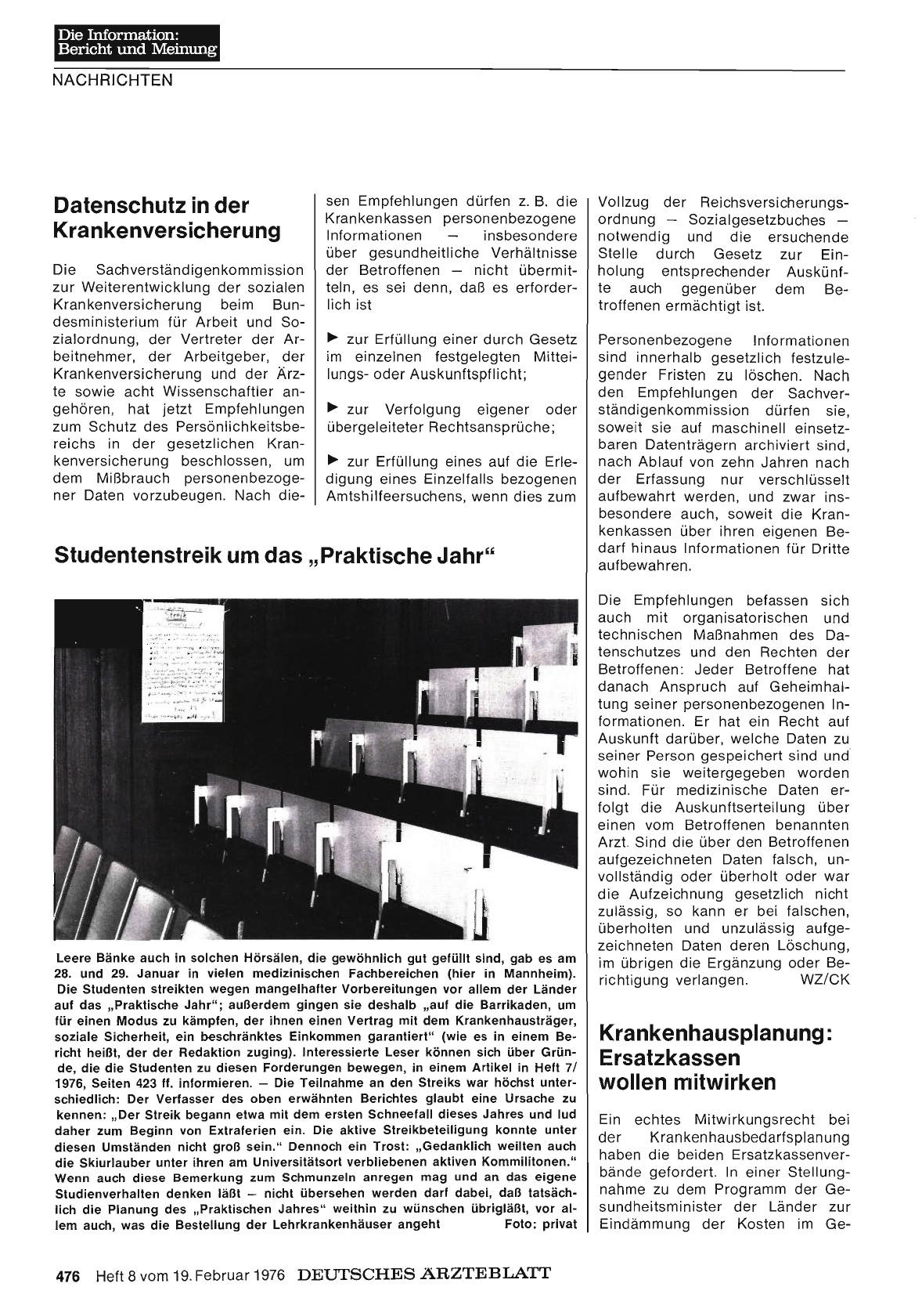 Vorschauseite 1: Studentenstreik um das „Praktische Jahr“