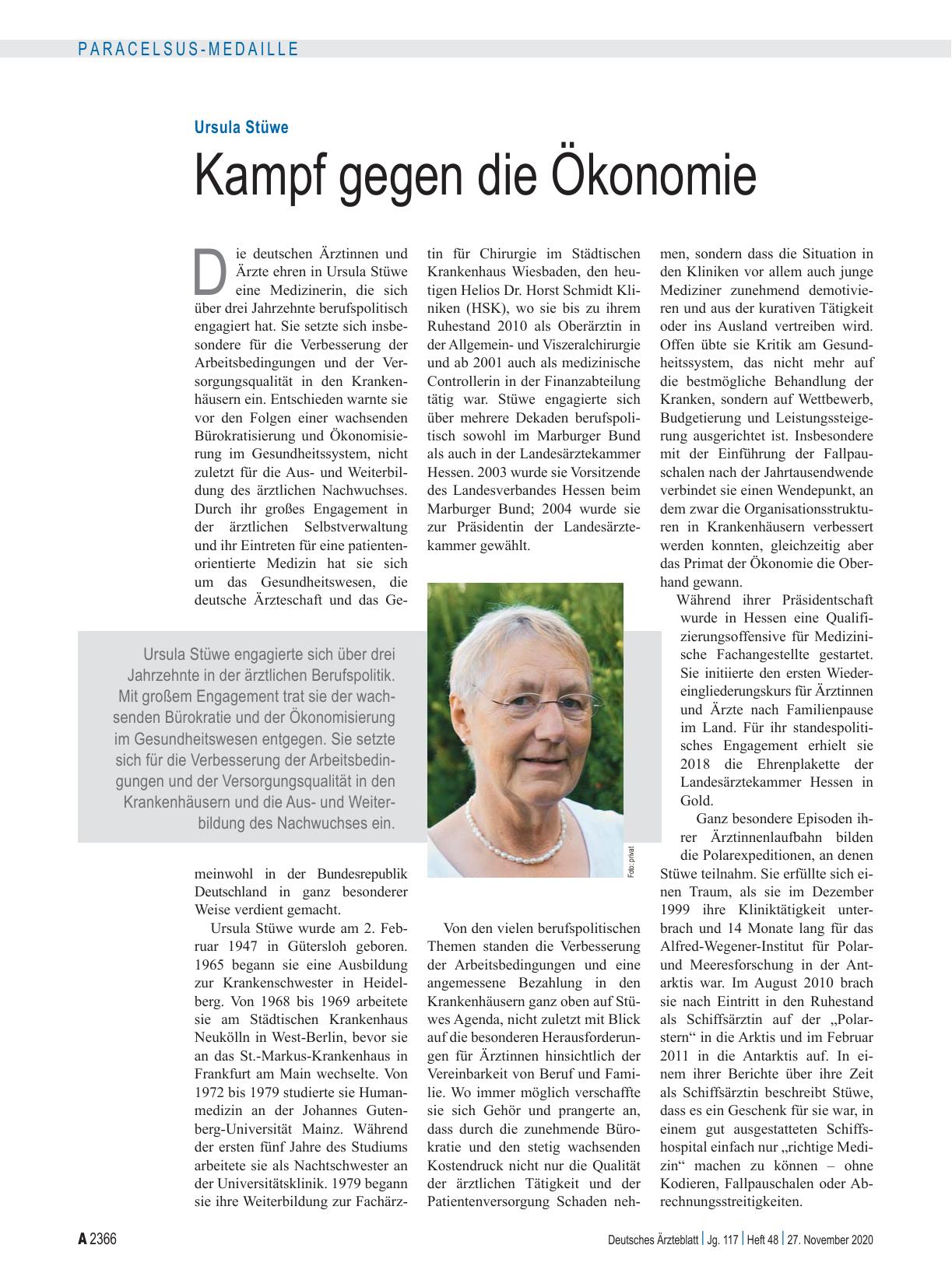 Vorschauseite 1: Ursula Stüwe: Kampf gegen die Ökonomie