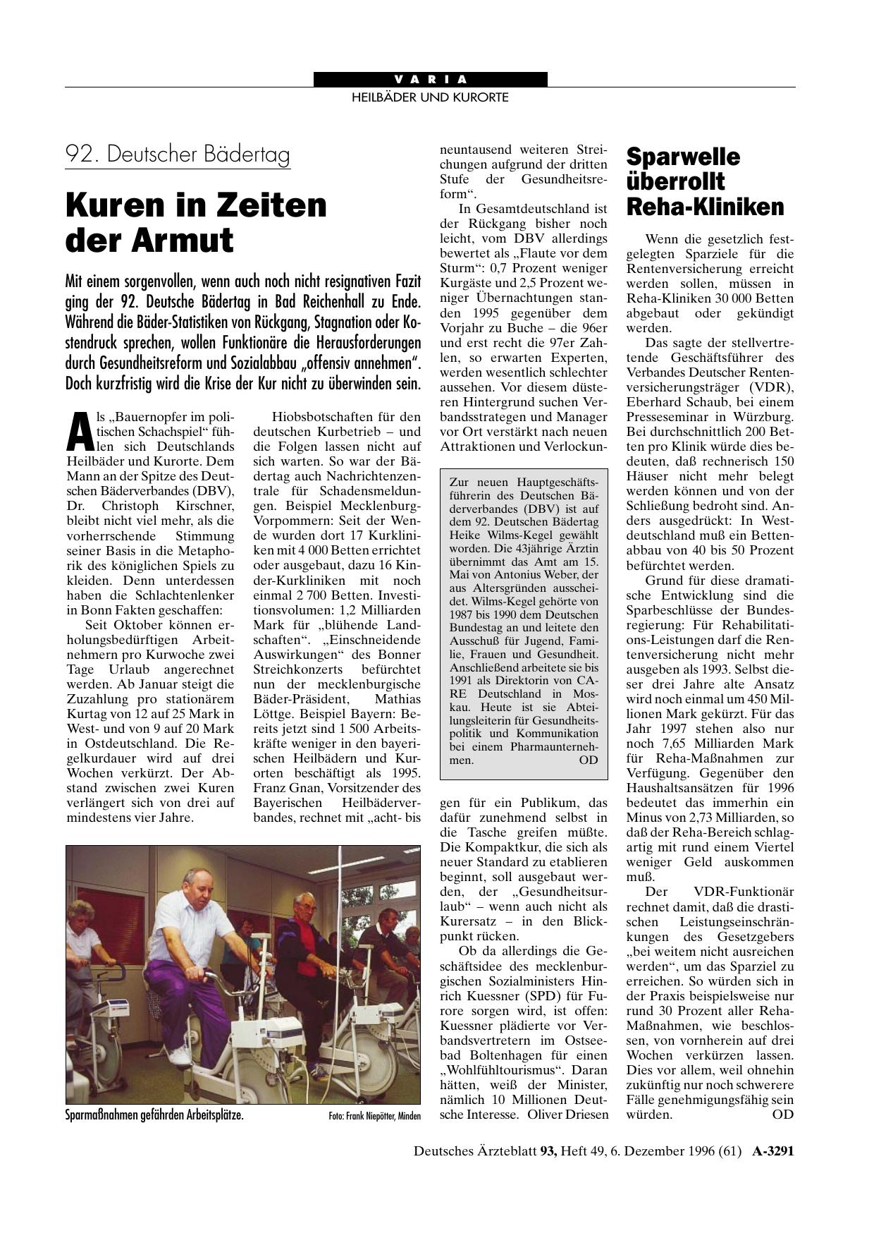 Vorschauseite 1: 92. Deutscher Bädertag: Kuren in Zeiten der Armut
