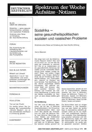 Vorschauseite 1: Südafrika — seine gesundheitspolitischen sozialen und rassischen Probleme
