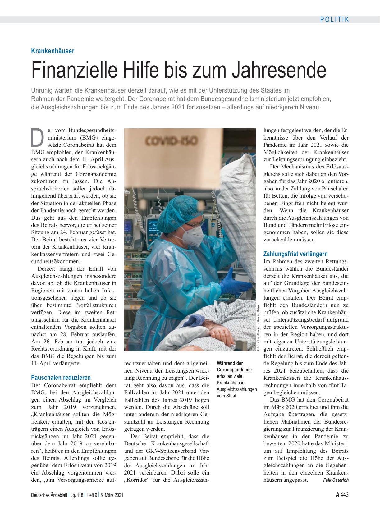 Vorschauseite 1: Krankenhäuser: Finanzielle Hilfe bis zum Jahresende