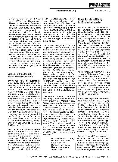 Vorschauseite 1: Rüge für Ausbildung in Kinderheilkunde