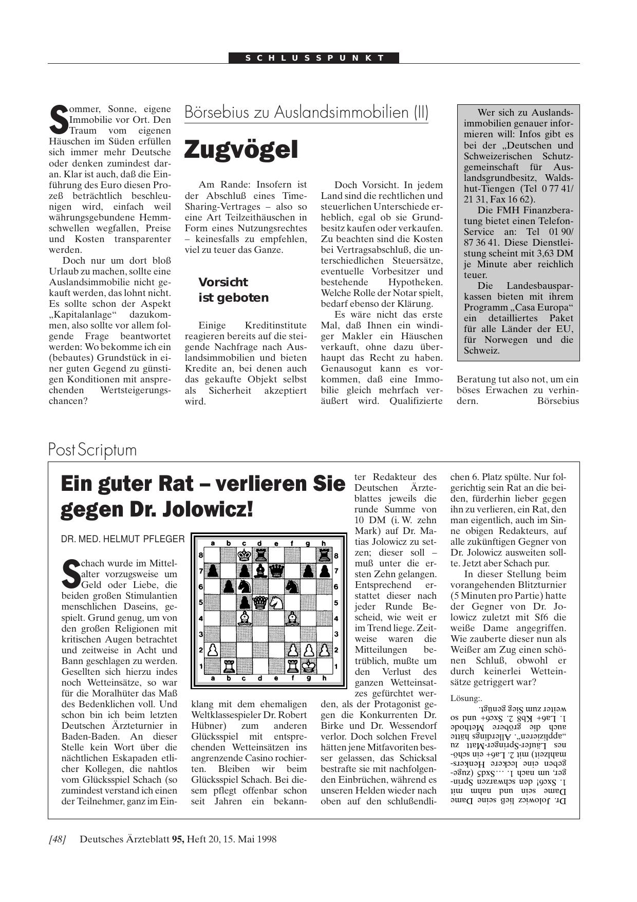 Vorschauseite 1: Ein guter Rat - verlieren Sie gegen Dr. Jolowicz!