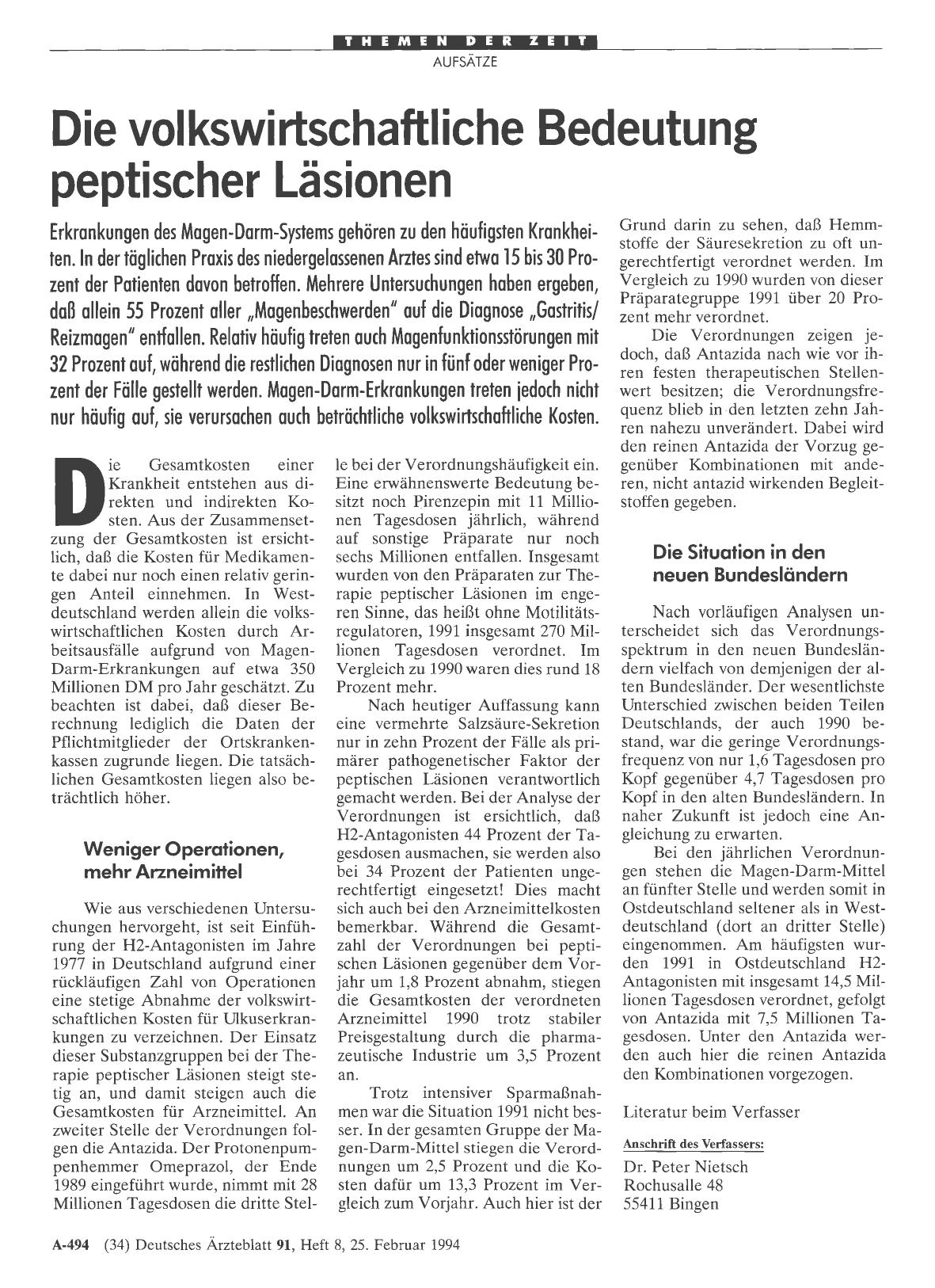 Vorschauseite 1: Die volkswirtschaftliche Bedeutung peptischer Läsionen