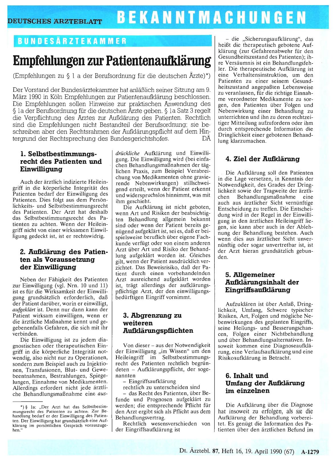 Vorschauseite 1: Empfehlungen zur Patientenaufklärung