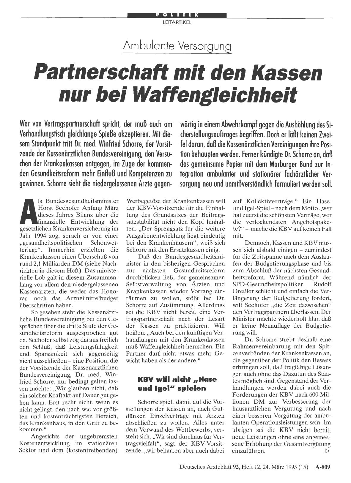 Vorschauseite 1: Ambulante Versorgung: Partnerschaft mit den Kassen nur bei Waffengleichheit