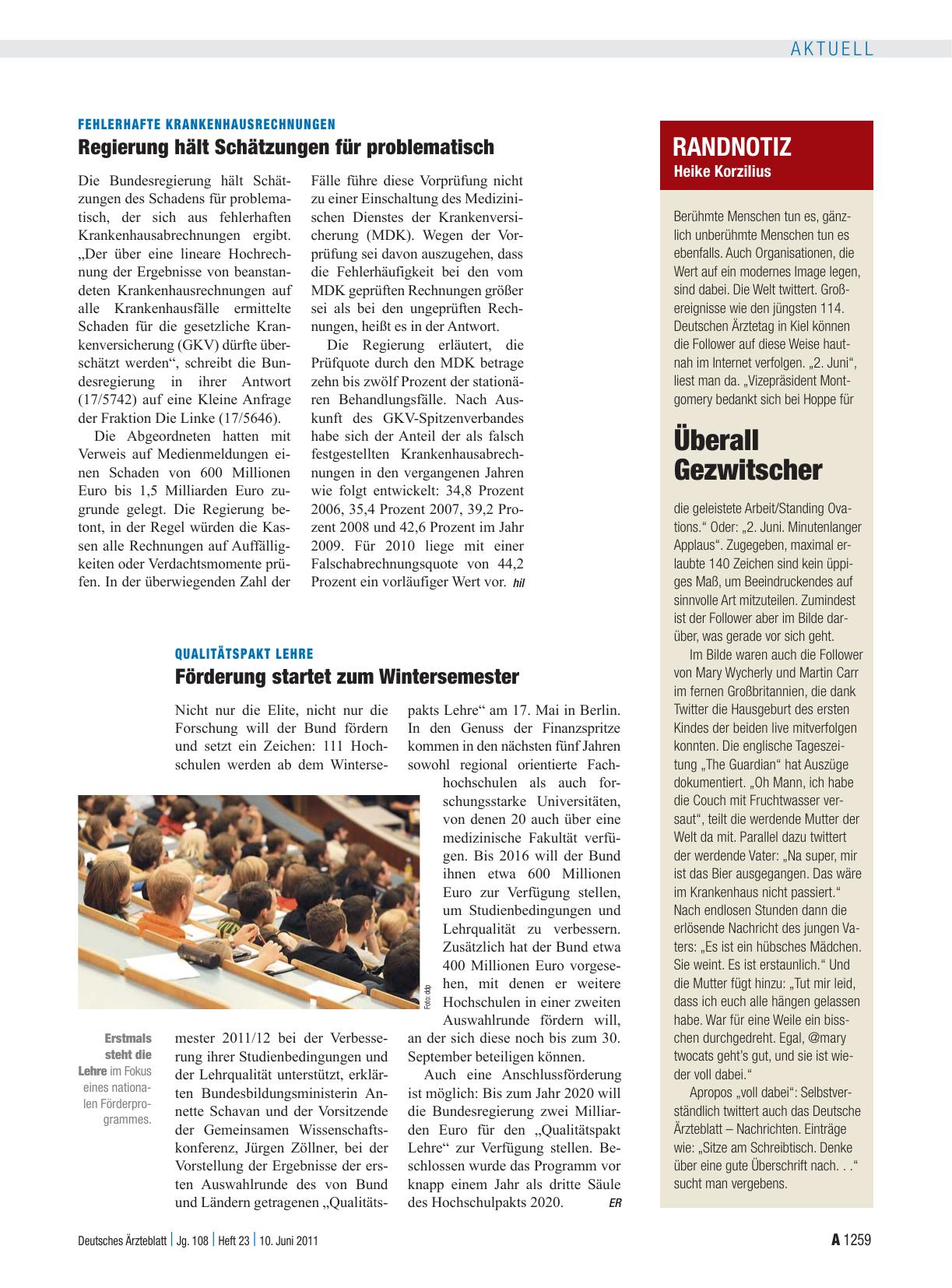Vorschauseite 1: Fehlerhafte Krankenhausrechnungen: Regierung hält Schätzungen für problematisch