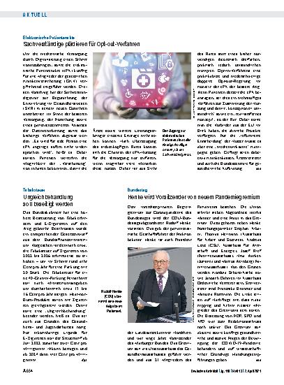 Vorschauseite 1: Bundestag: Henke wird Vorsitzender von neuem Pandemiegremium