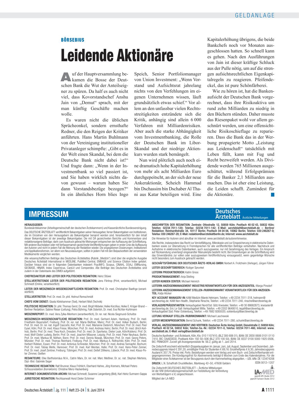 Vorschauseite 1: Börsebius: Leidende Aktionäre