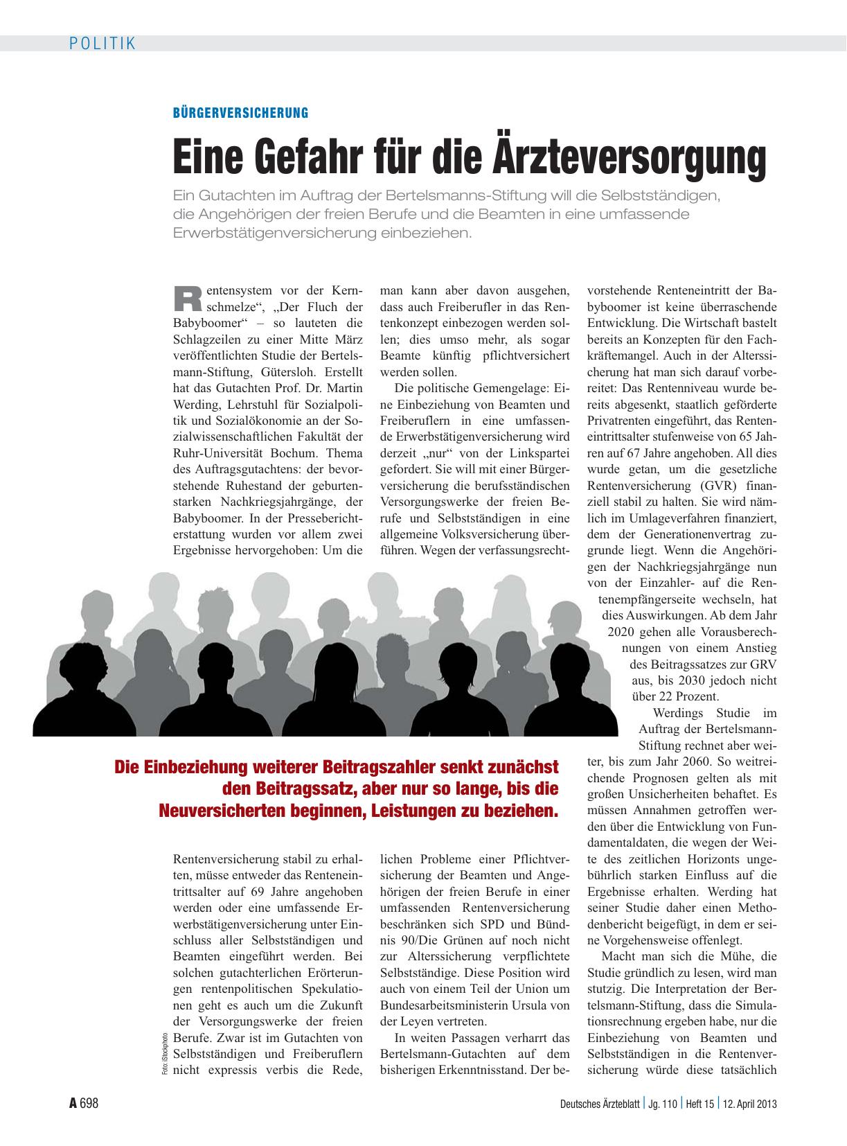 Vorschauseite 1: Bürgerversicherung: Eine Gefahr für die Ärzteversorgung
