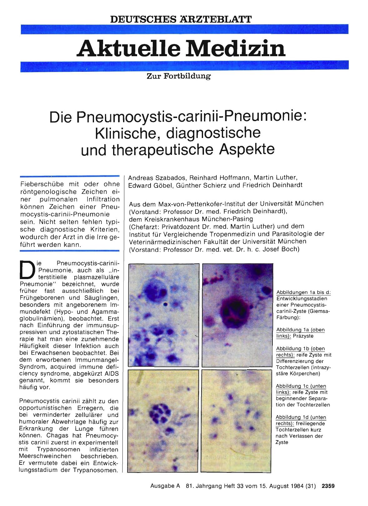 Vorschauseite 1: Die Pneumocystis-carinii-Pneumonie: Klinische, diagnostische und therapeutische Aspekte