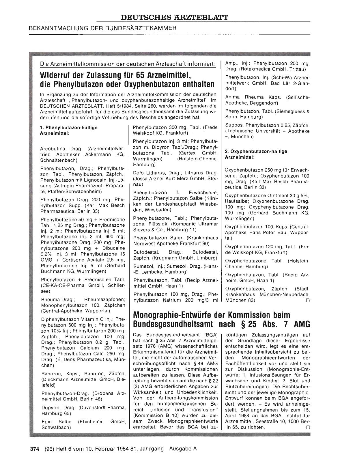 Vorschauseite 1: Monographie-Entwürfe der Kommission beim Bundesgesundheitsamt nach § 25 Abs. 7 AMG