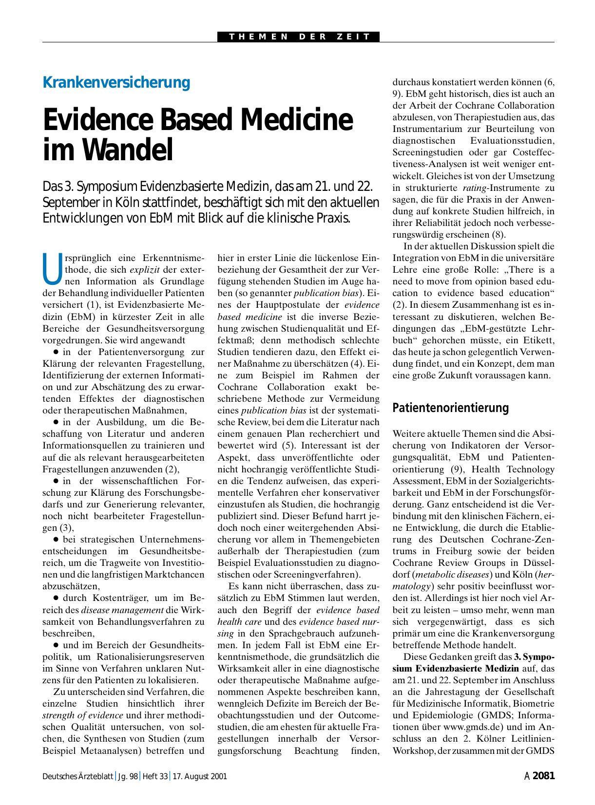 Vorschauseite 1: Krankenversicherung: Evidence Based Medicine im Wandel