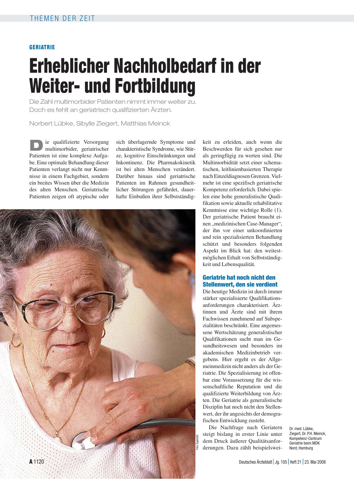 Vorschauseite 1: Geriatrie: Erheblicher Nachholbedarf in der Weiterund Fortbildung