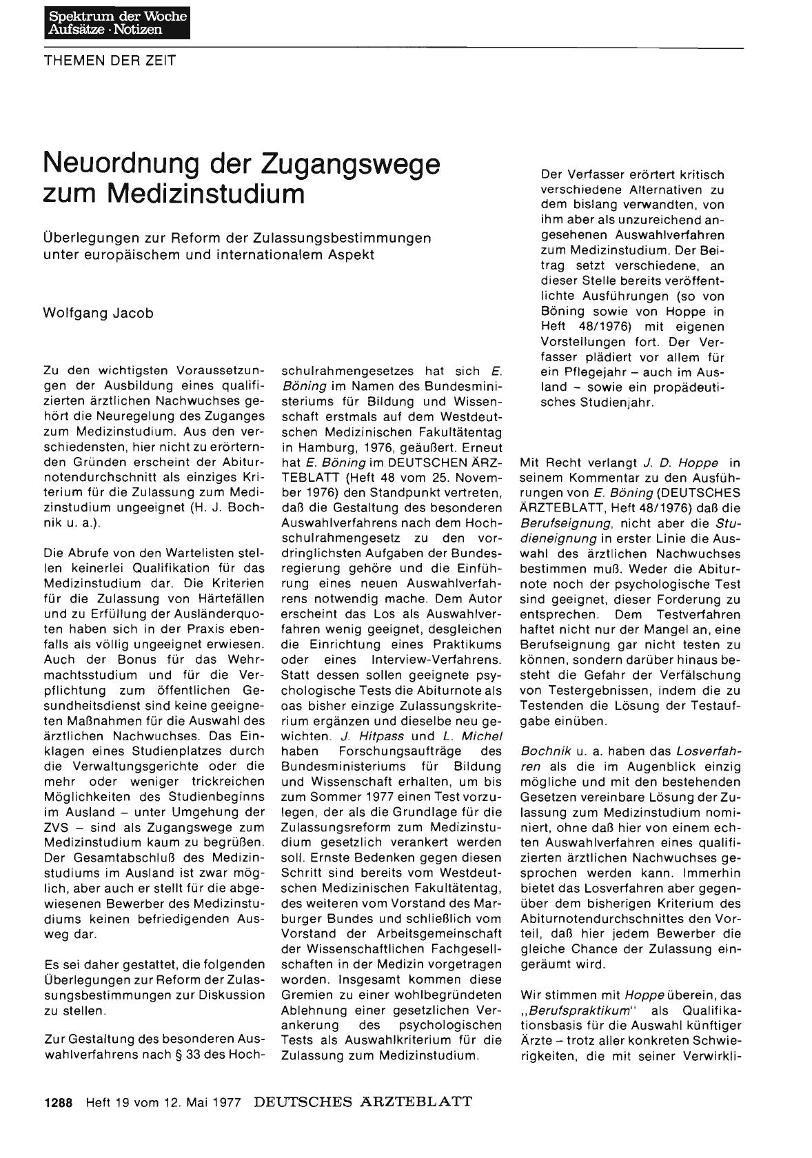 Vorschauseite 1: Neuordnung der Zugangswege zum Medizinstudium: Überlegungen zur Reform der Zulassungsbestimmungen unter europäischem und internationalem Aspekt