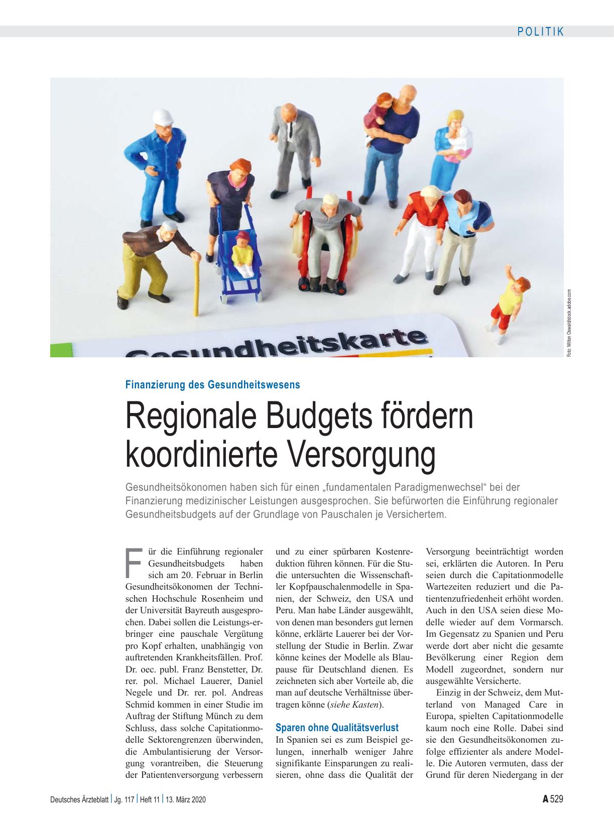 Vorschauseite 1: Finanzierung des Gesundheitswesens: Regionale Budgets fördern koordinierte Versorgung