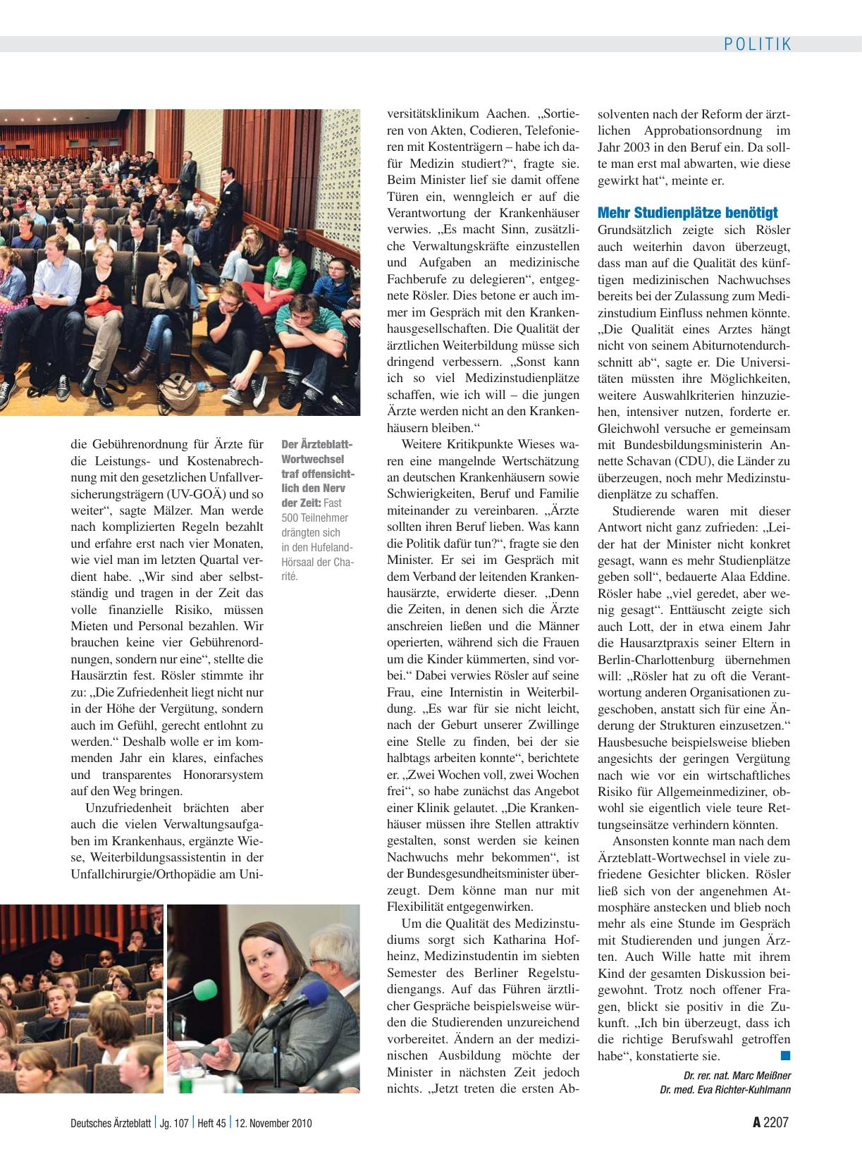 Vorschauseite 3: Vierter Ärzteblatt-Wortwechsel: Rösler im kollegialen Verhör