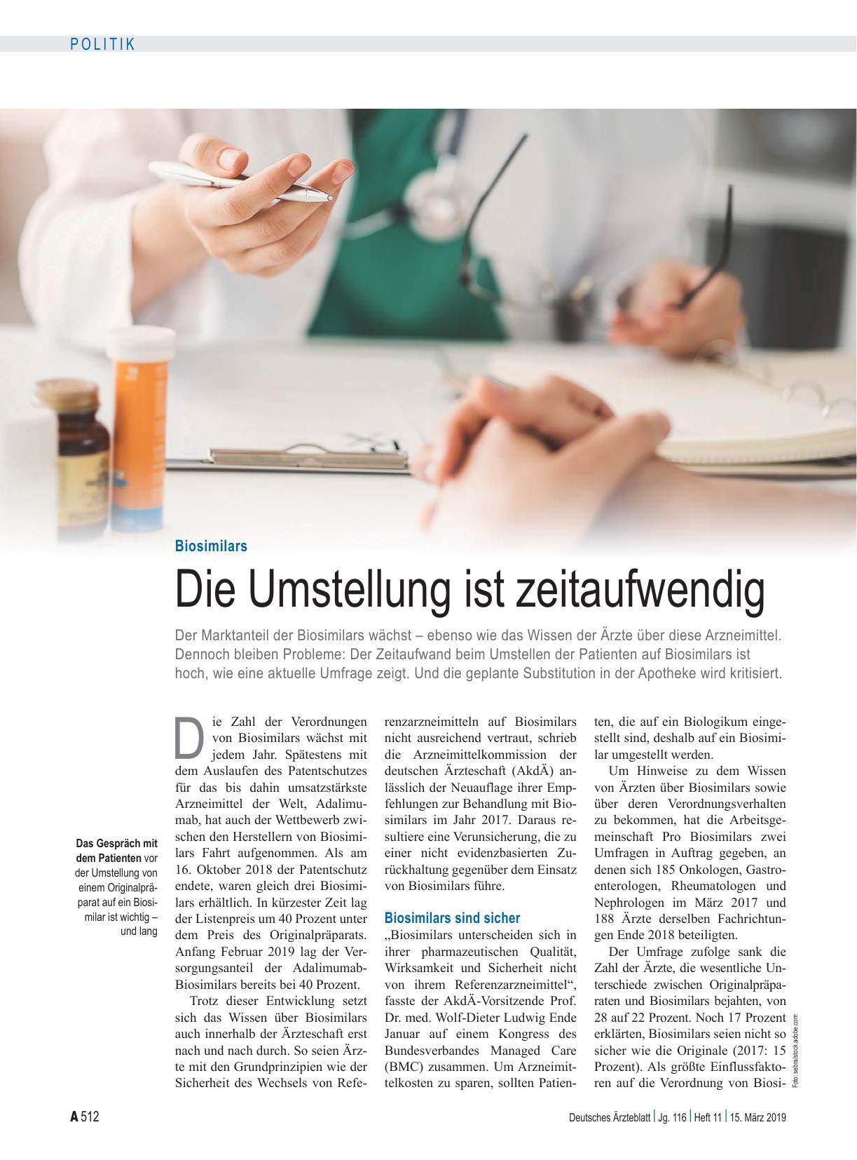 Vorschauseite 1: Biosimilars: Die Umstellung ist zeitaufwendig