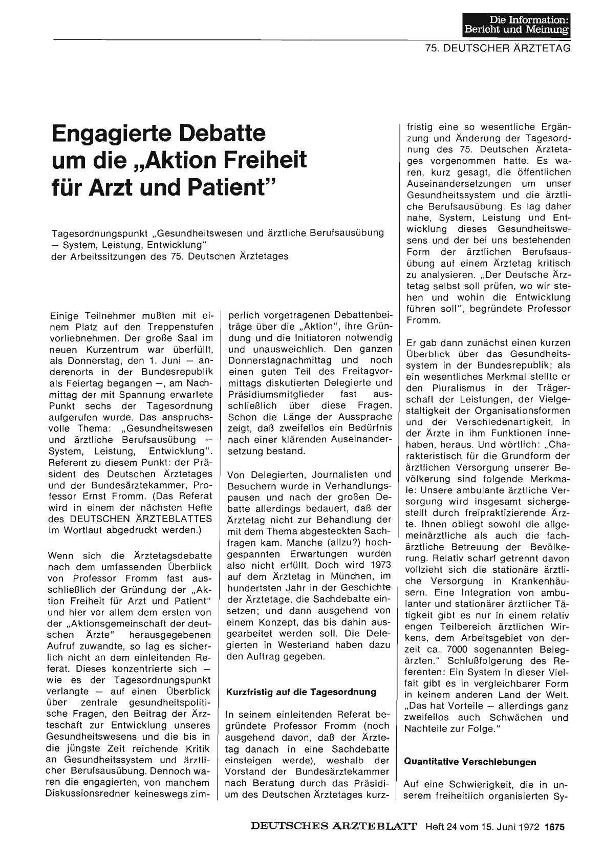 Vorschauseite 1: Engagierte Debatte um die „Aktion Freiheit für Arzt und Patient" (1)