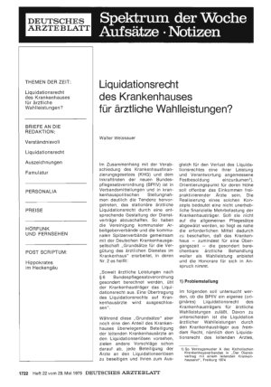Vorschauseite 1: Liquidationsrecht des Krankenhauses für ärztliche Wahlleistungen?
