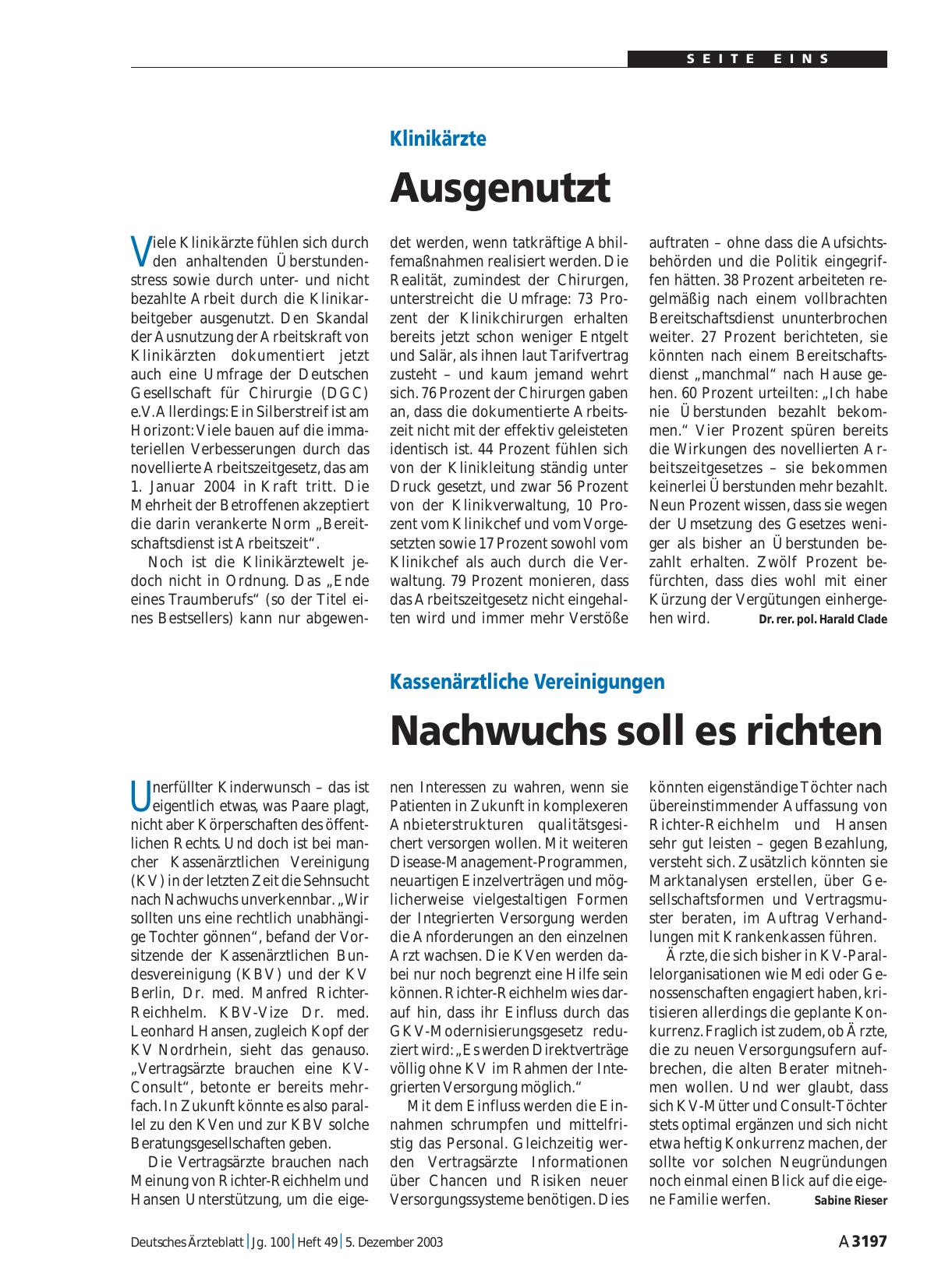 Vorschauseite 1: Kassenärztliche Vereinigungen: Nachwuchs soll es richten
