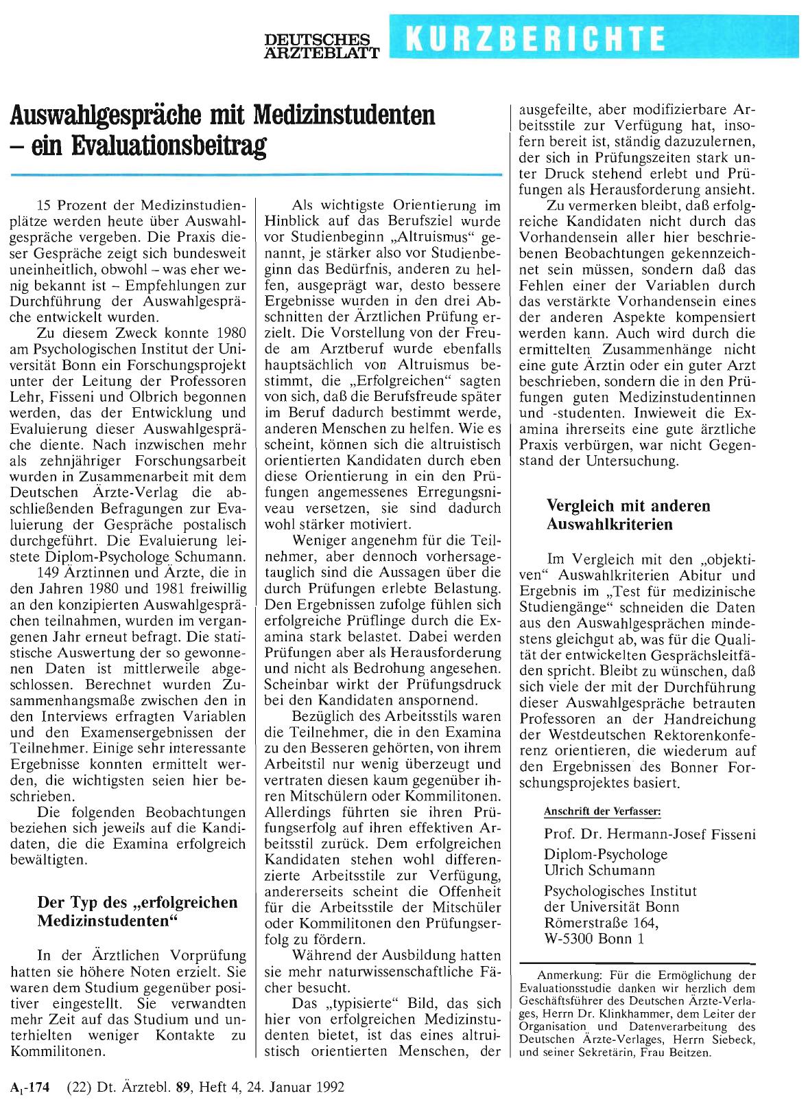 Vorschauseite 1: Auswahlgespräche mit Medizinstudenten — ein Evaluationsbeitrag