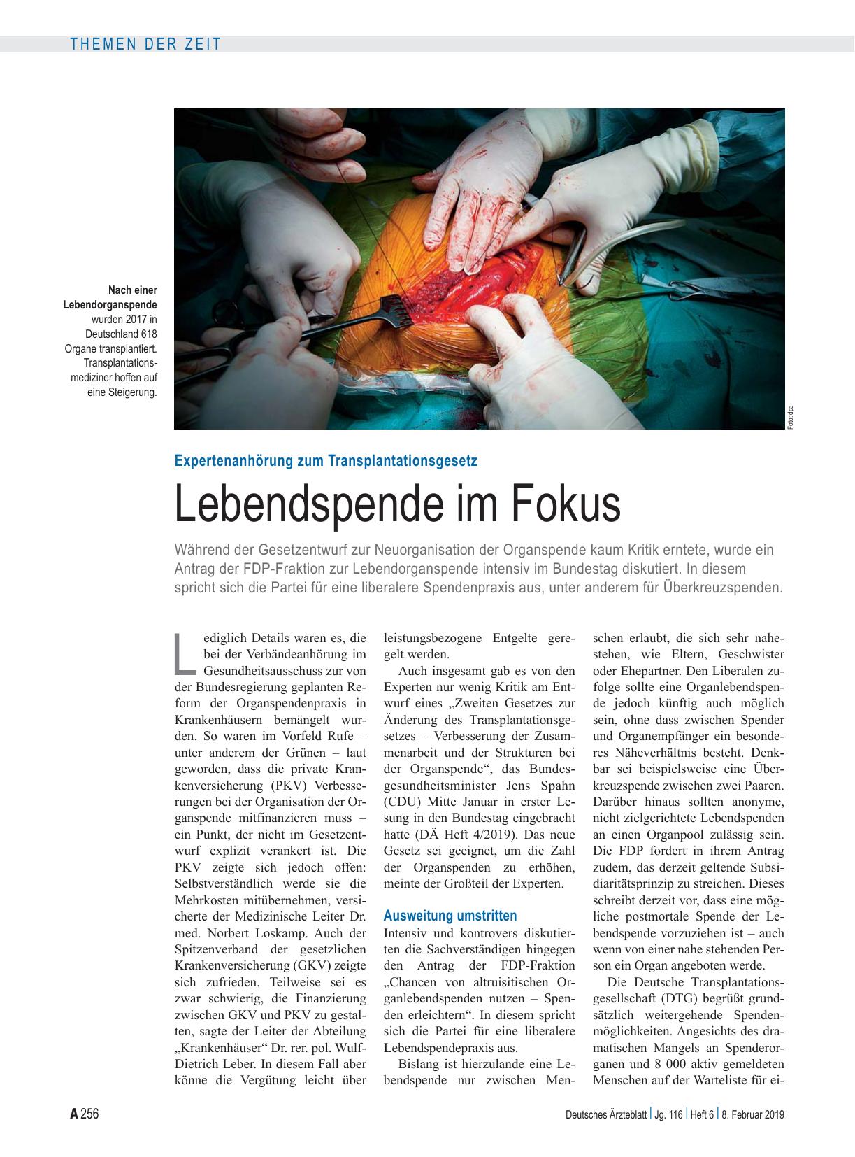 Vorschauseite 1: Expertenanhörung zum Transplantationsgesetz: Lebendspende im Fokus