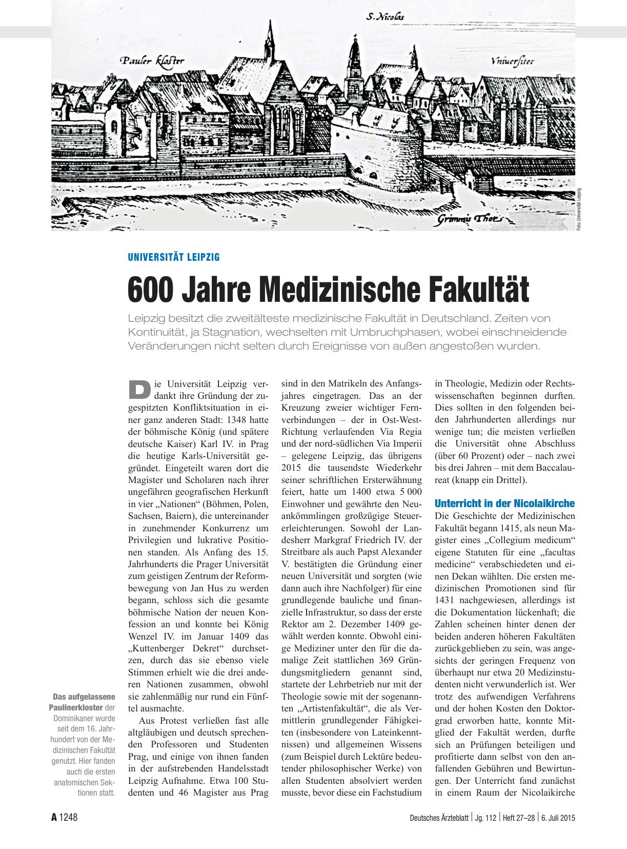 Vorschauseite 1: Universität Leipzig: 600 Jahre Medizinische Fakultät
