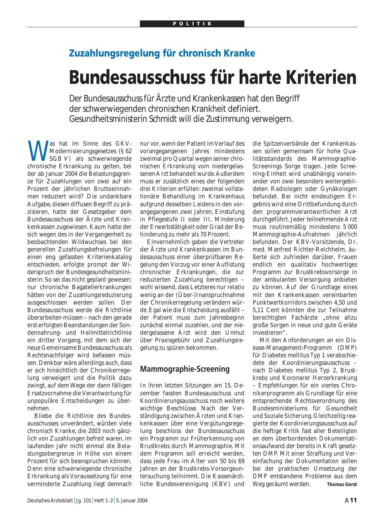 Vorschauseite 1: Zuzahlungsregelung für chronisch Kranke: Bundesausschuss für harte Kriterien