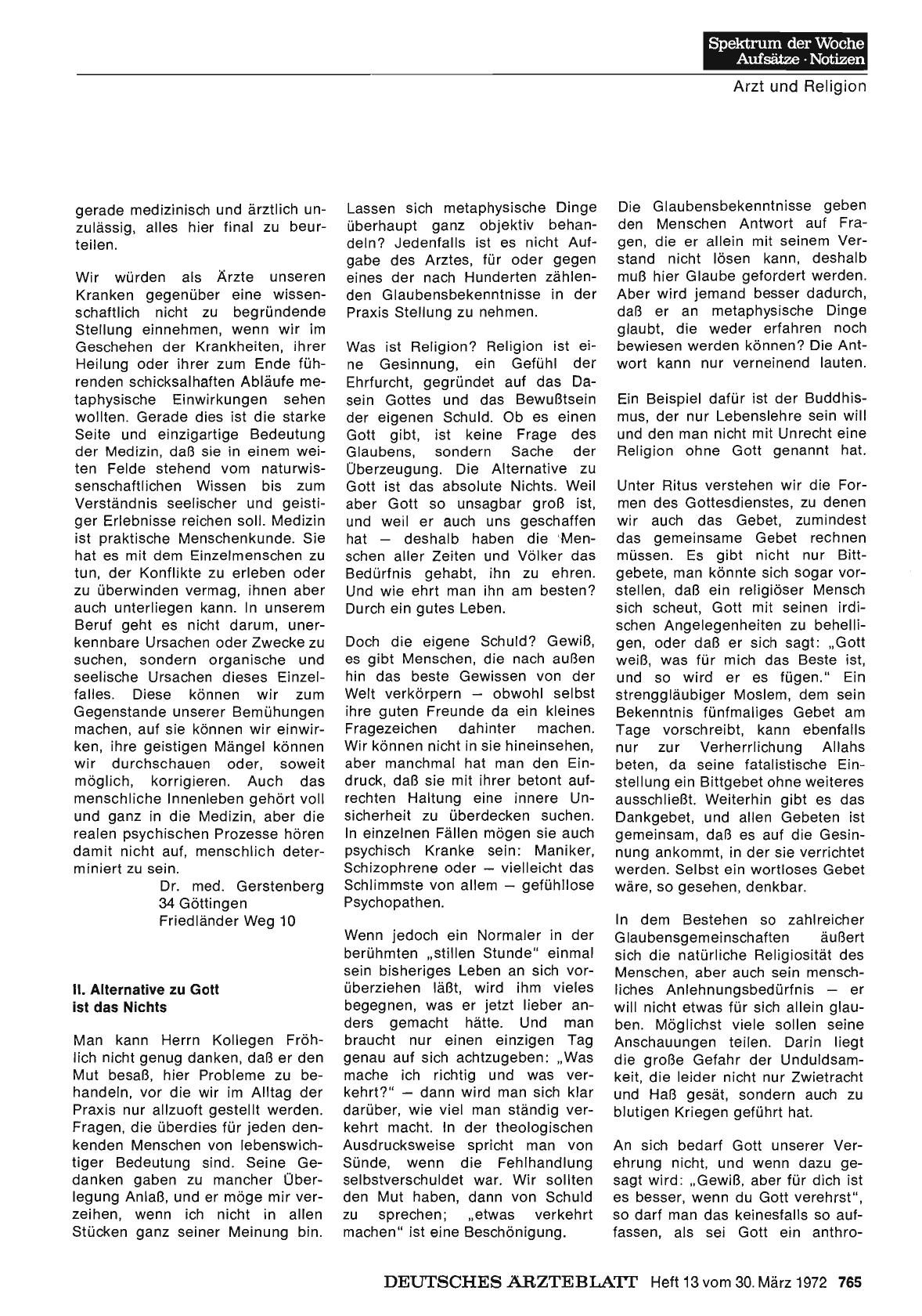 Vorschauseite 1: Arzt und Religion: II. Alternative zu Gott ist das Nichts