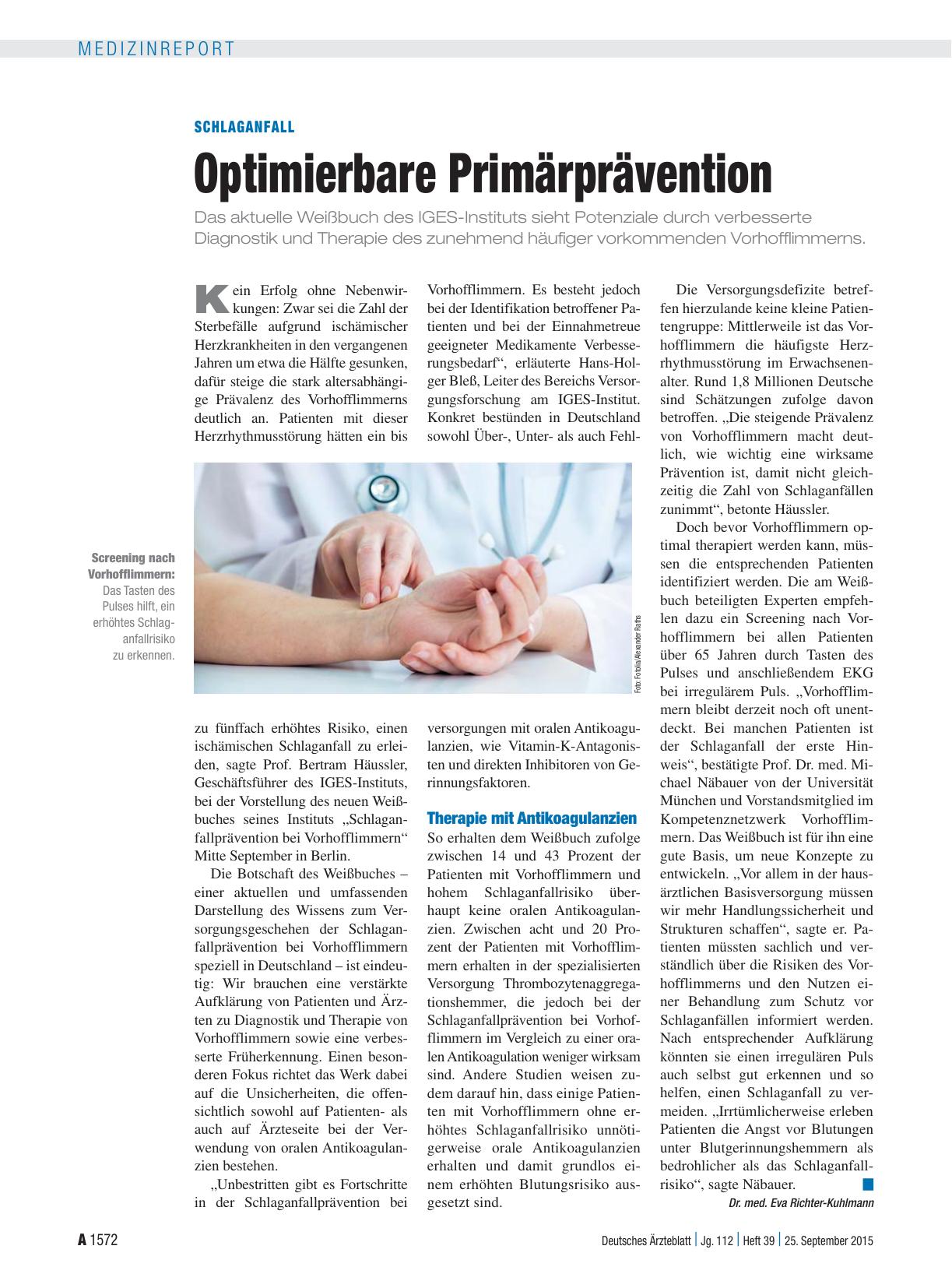 Vorschauseite 1: Schlaganfall: Optimierbare Primärprävention