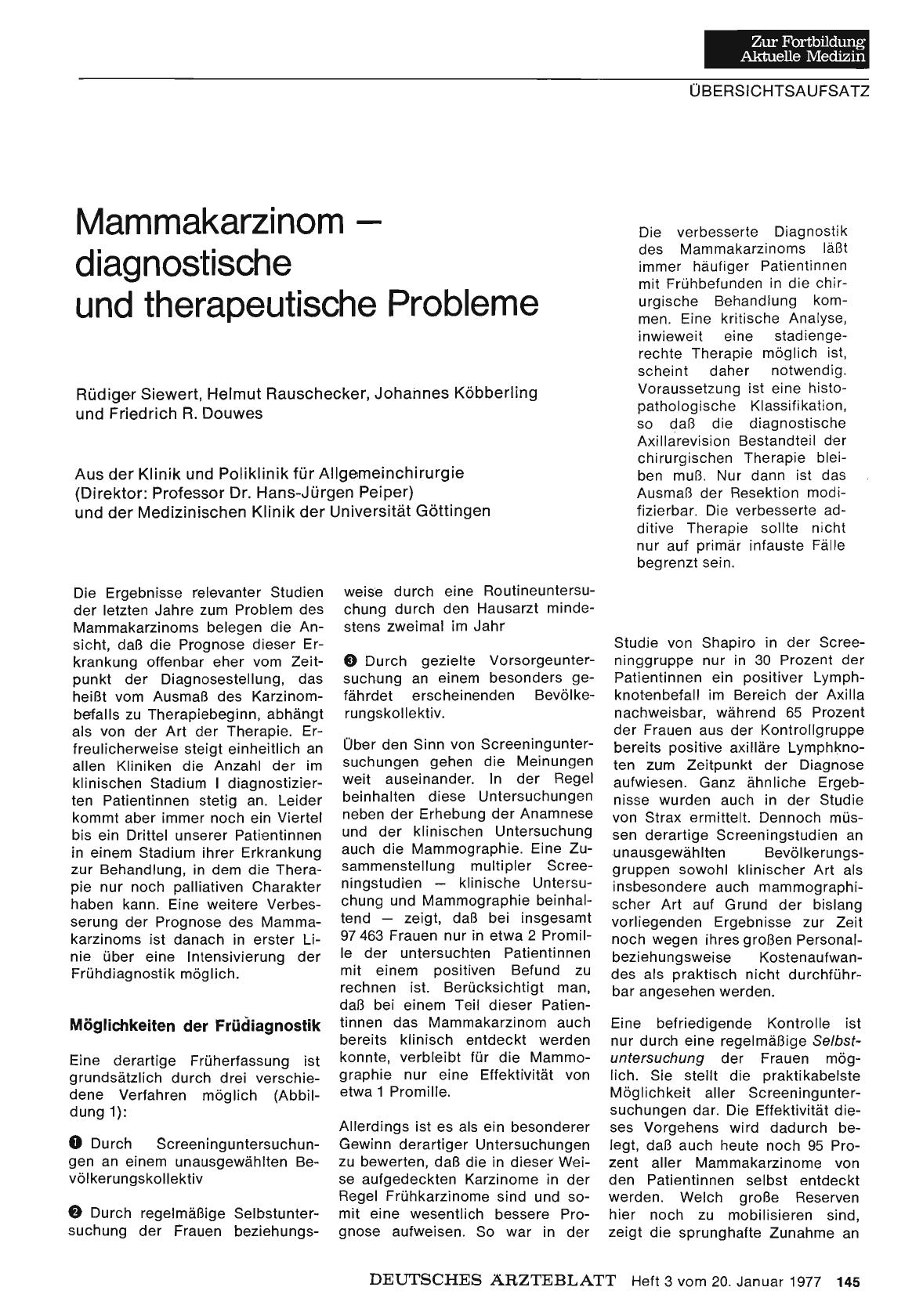 Vorschauseite 1: Mammakarzinom — diagnostische und therapeutische Probleme
