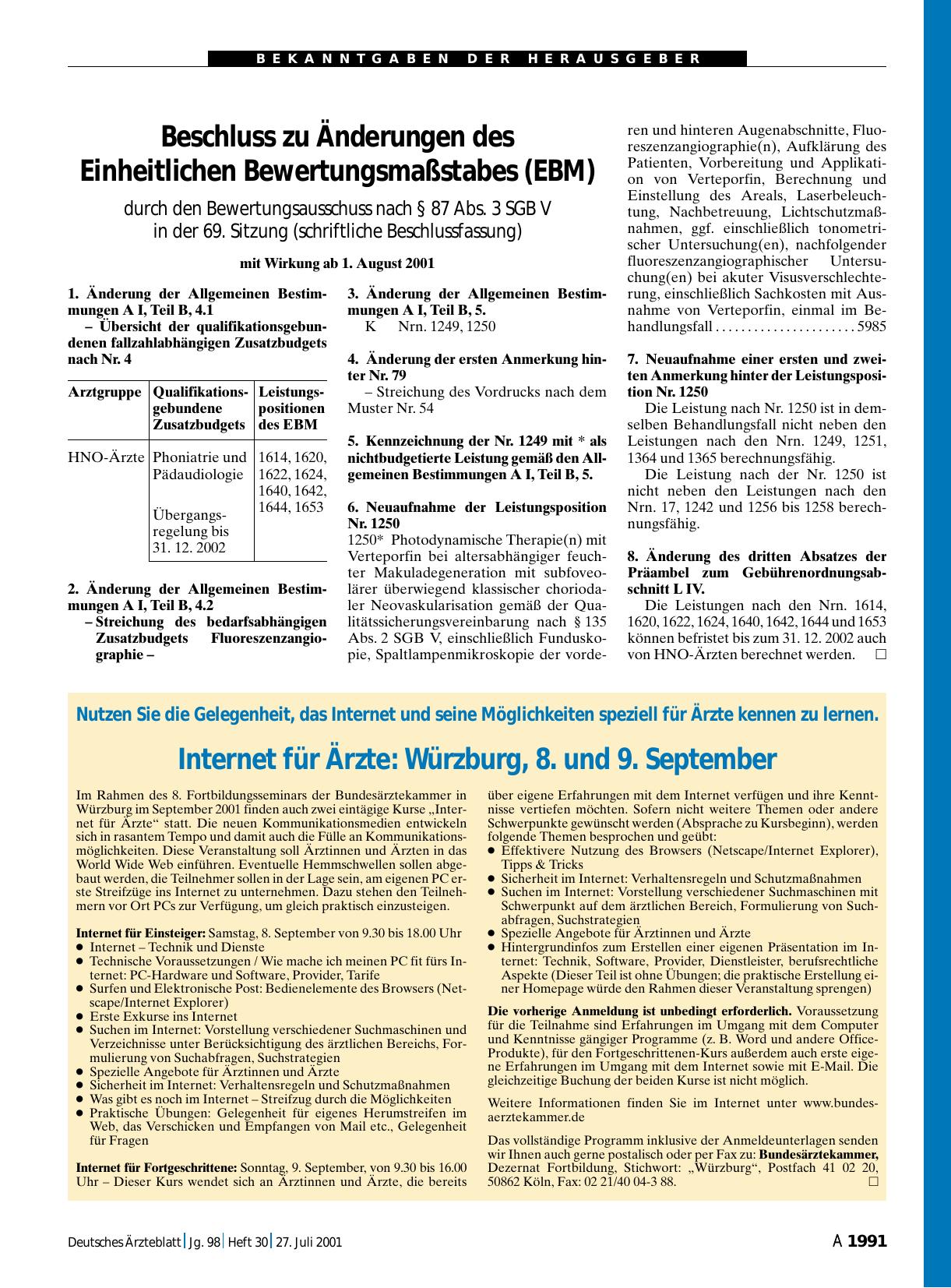 Vorschauseite 1: Beschluss zu Änderungen des Einheitlichen Bewertungsmaßstabes (EBM)