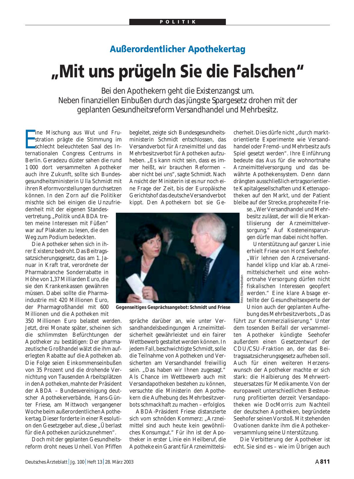 Vorschauseite 1: Außerordentlicher Apothekertag: „Mit uns prügeln Sie die Falschen“
