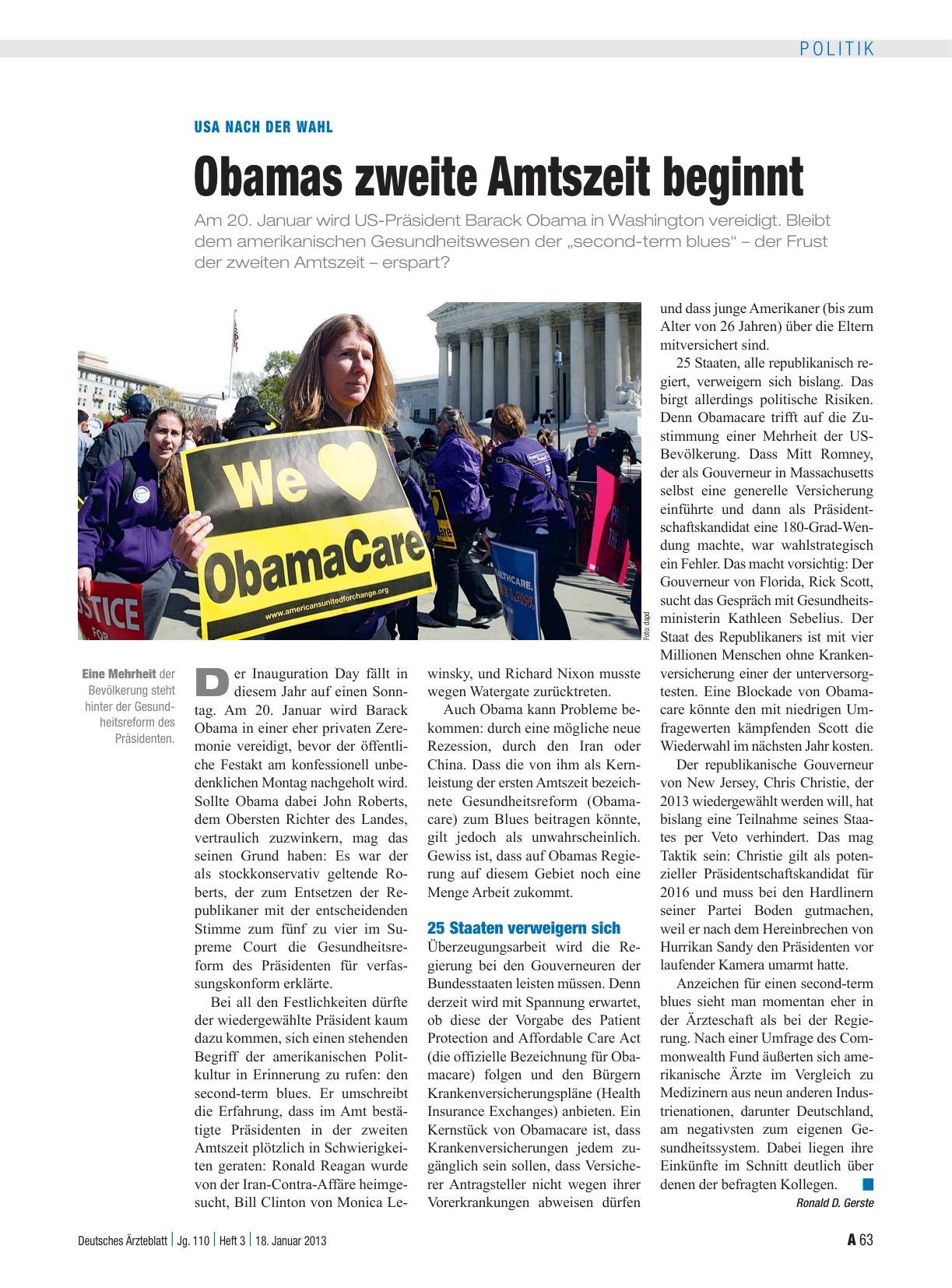 Vorschauseite 1: USA nach der Wahl: Obamas zweite Amtszeit beginnt