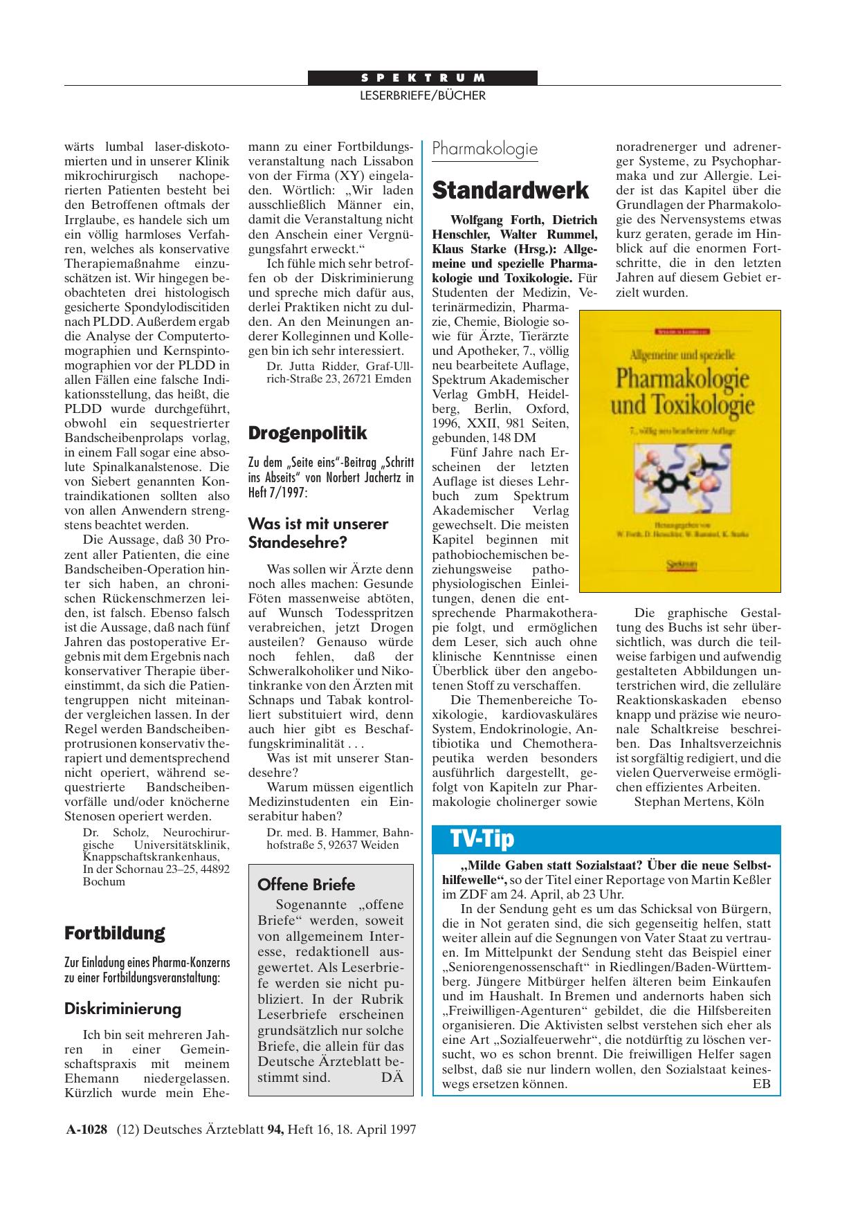 Vorschauseite 1: Drogenpolitik: Offene Briefe