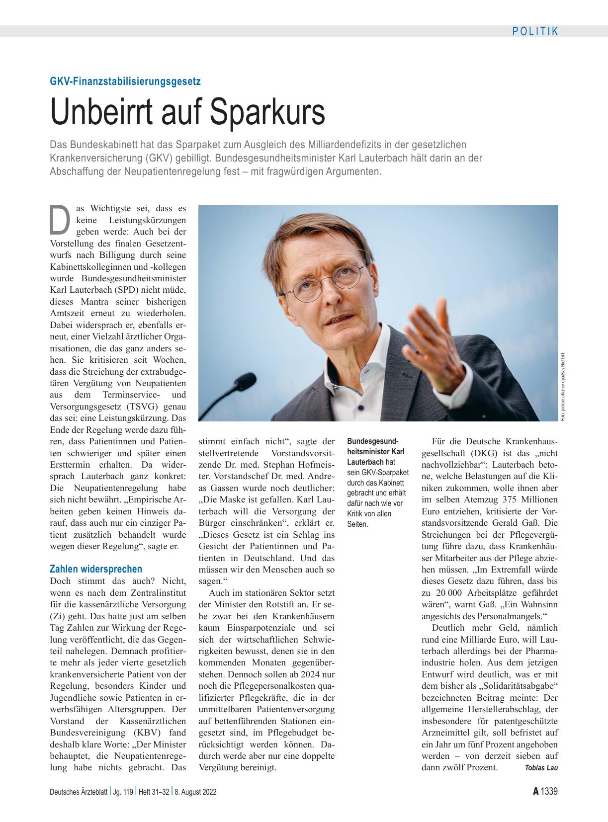 Vorschauseite 1: GKV-Finanzstabilisierungsgesetz: Unbeirrt auf Sparkurs