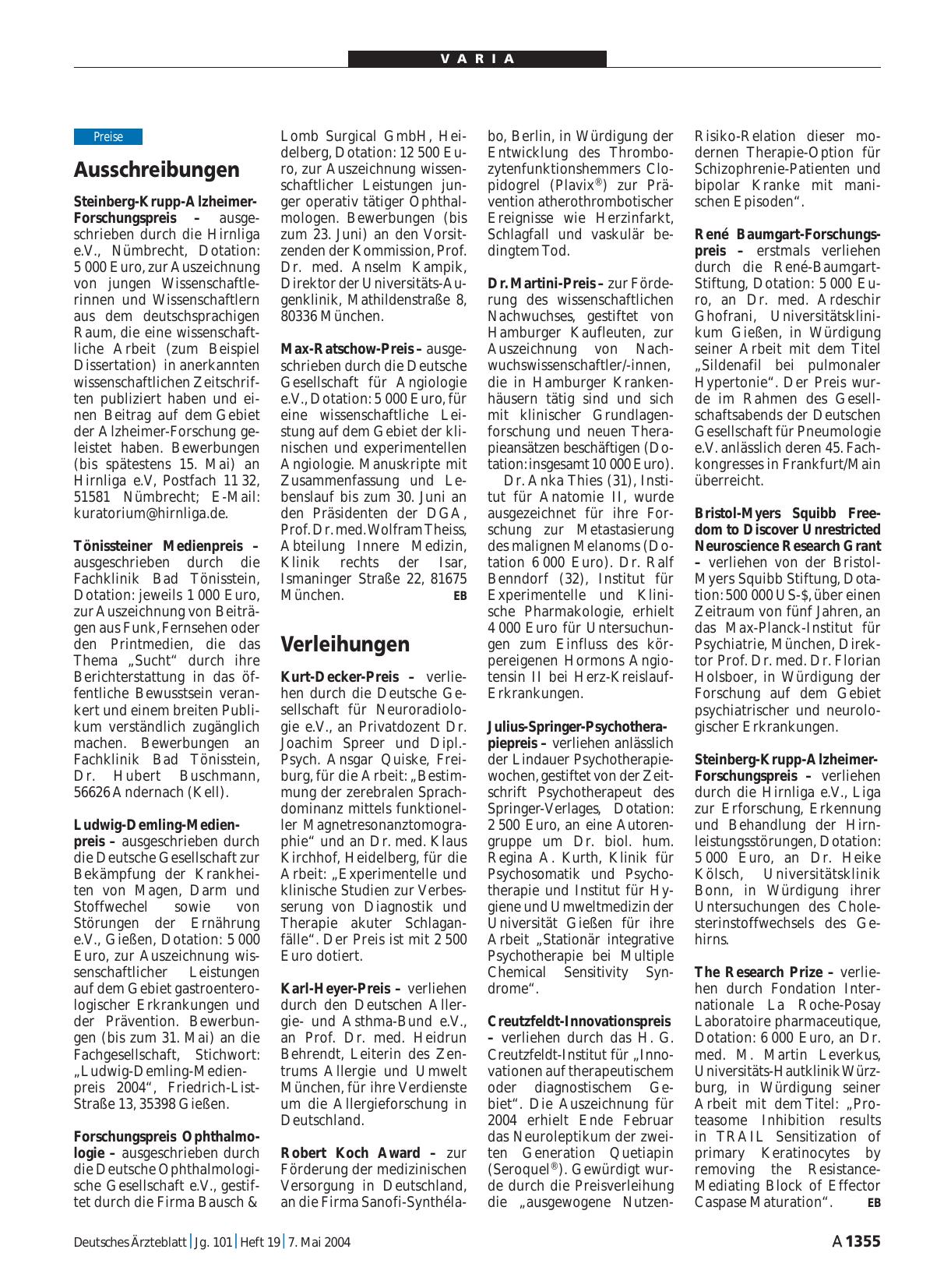 Vorschauseite 1: Ausschreibungen