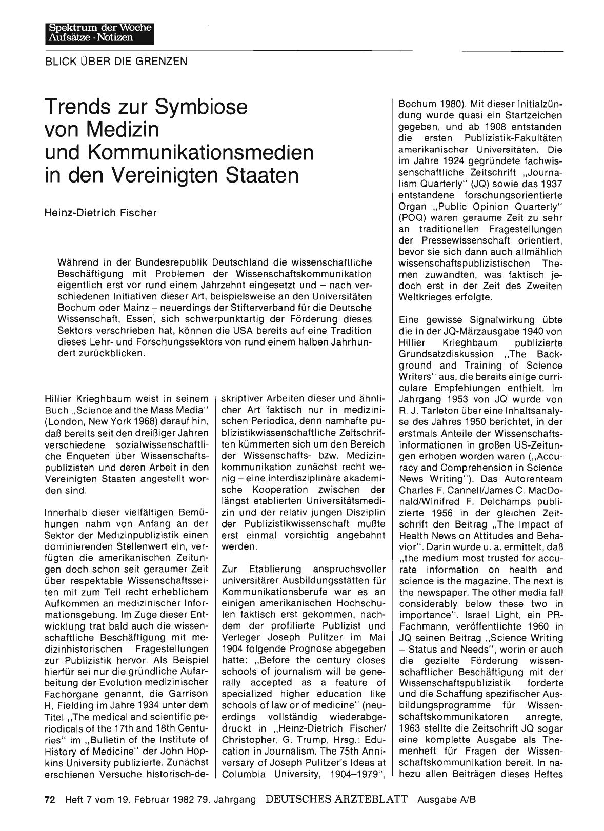Vorschauseite 1: Trends zur Symbiose von Medizin und Kommunikationsmedien in den Vereinigten Staaten