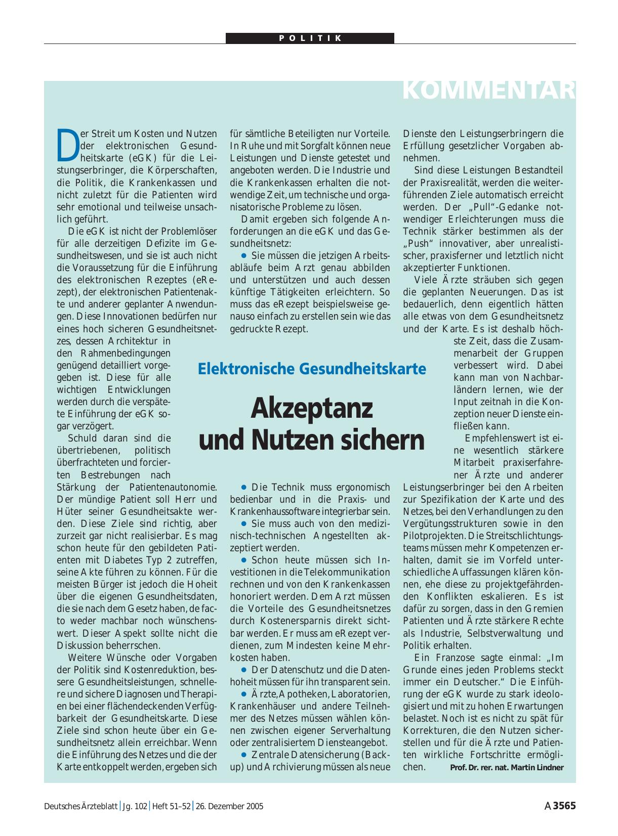 Vorschauseite 1: Elektronische Gesundheitskarte: Akzeptanz und Nutzen sichern
