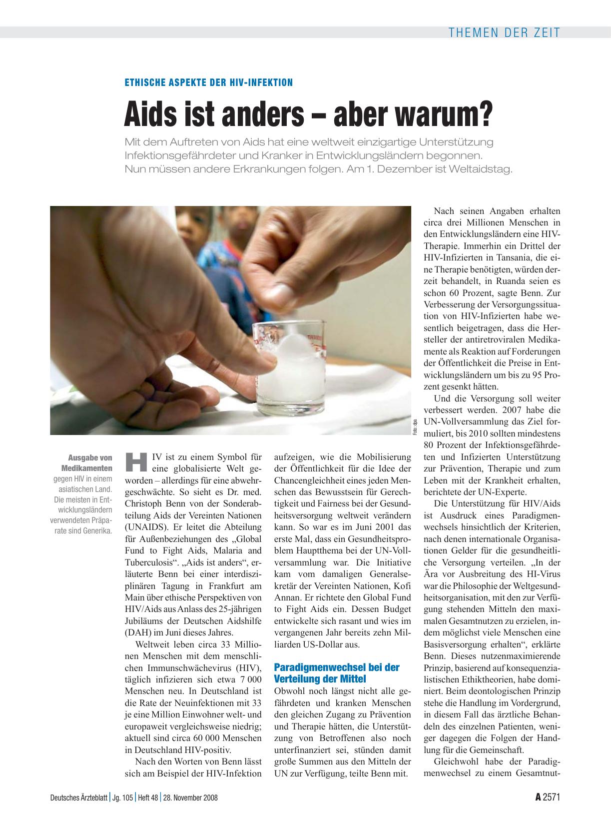 Vorschauseite 1: Ethische Aspekte der HIV-Infektion: Aids ist anders – aber warum?
